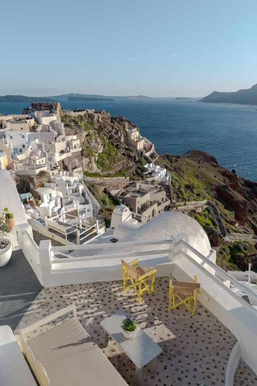 Private balcony at Cave Studio with caldera and sea view