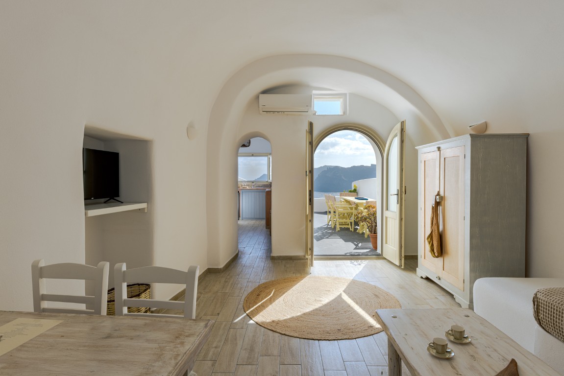 Private terrace with Santorini caldera view in Oia