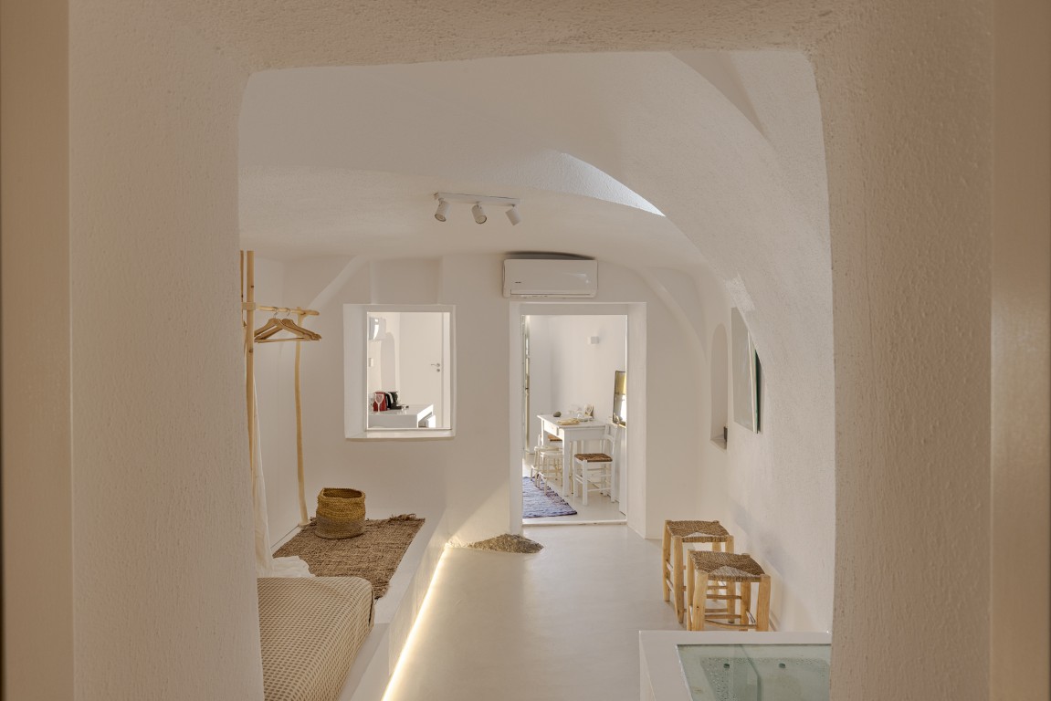 Private upper terrace at Just Blue House near Oia blue dome