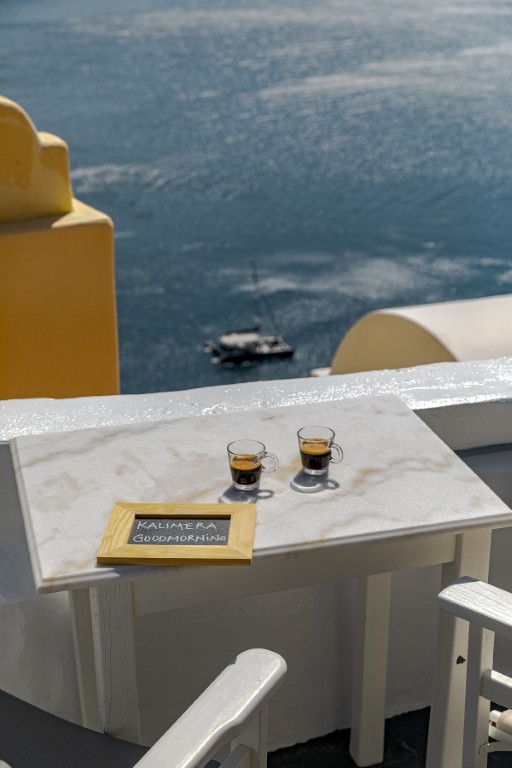 Caldera and sea view from dome terrace in Oia