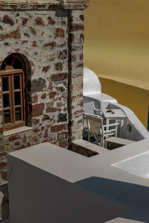 Private upper terrace at Just Blue House near Oia blue dome