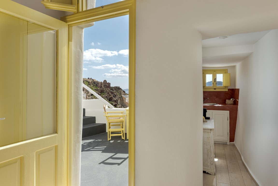 Romantic terrace seating at Wind House in Oia