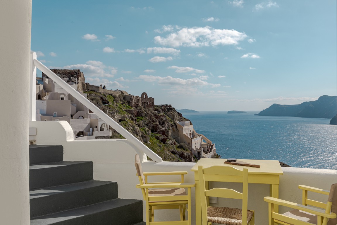 Cycladic cave architecture in Oia Santorini above the caldera